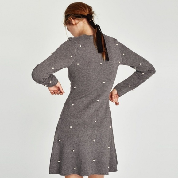 Zara Skater dress with Pearl beads gray grey S small NWT - Picture 6 of 8